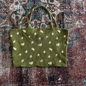 Women’s Forever 21 Olive Green Daisy Floral Cropped Top Cottagecore Soft Girl S